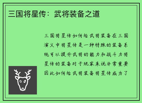 三国将星传：武将装备之道